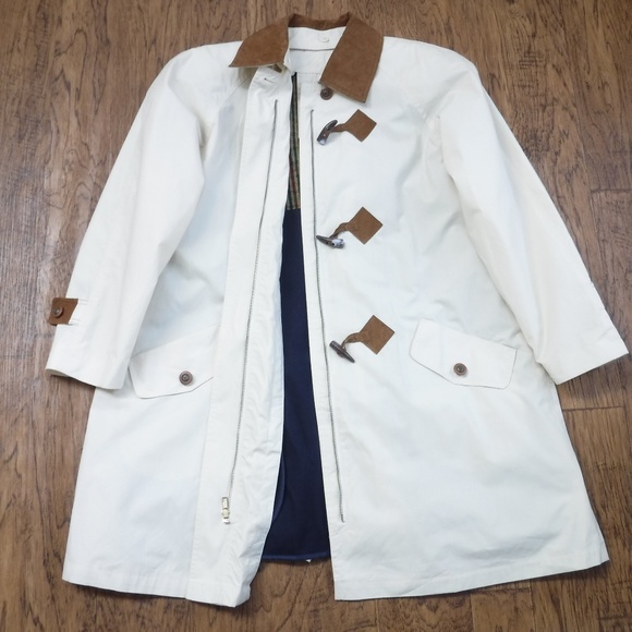 Braefair Brown Leather Trim&Detachable Lining&Collar Ivory Duffle Coat - Picture 7 of 11